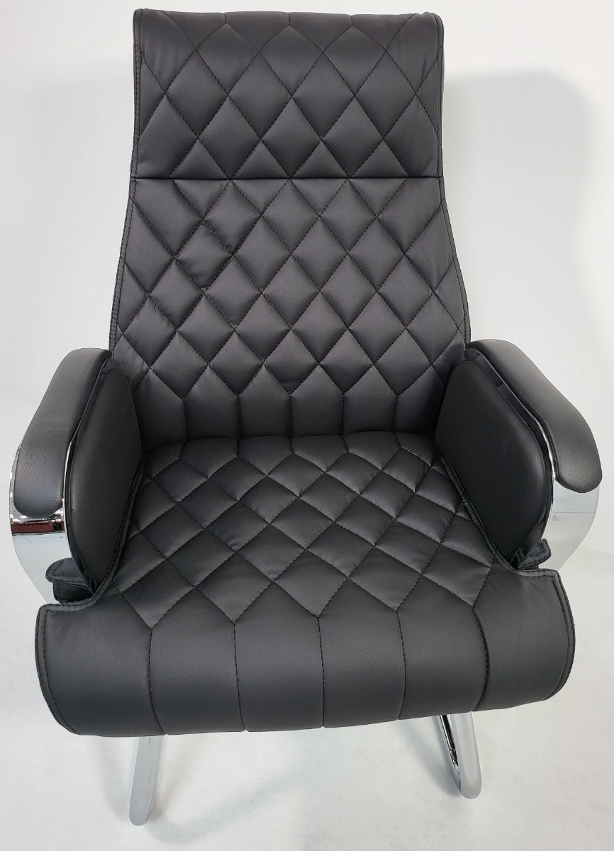 Large Heavy Duty Black Leather Cantilever Visitors Chair - ZVB-333